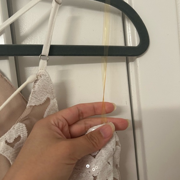 L'ATISTE White Lace Overlay Mini Dress with Nude Lining - Picture 10 of 16